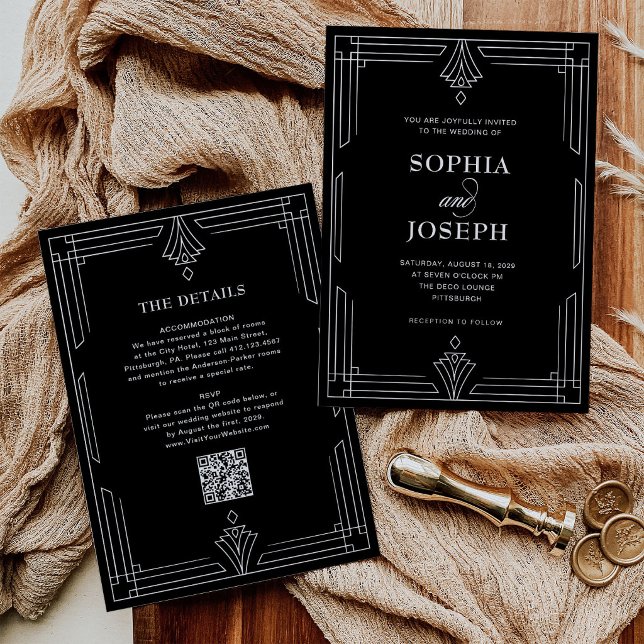 Elegant Schwarz | QR-Code All-in-One-Hochzeit Einladung (Von Creator hochgeladen)