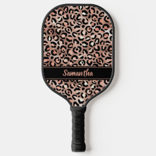 Elegant Schwarz Roségold Leoparden Druck Personali Pickleball Schläger