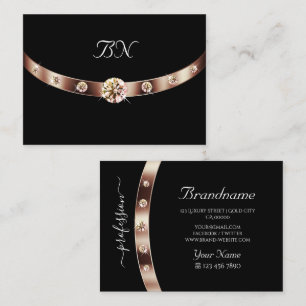 Elegant Schwarz Roségold mit Monogramm und Diamant Visitenkarte