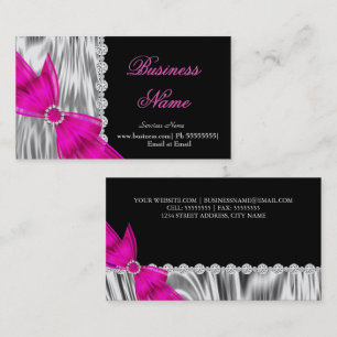 Elegant Schwarz Silber Seide Hot Pink Schleife Visitenkarte
