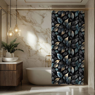Elegant Schwarz und Gold Blatt Botanisch Duschvorhang