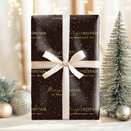 Elegant Schwarz und Gold Frohe Weihnachtsfamilie N Geschenkpapier