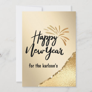 ELEGANT SCHWARZ UND GOLD NEUJÄHRIGE FERIENKARTE FEIERTAGSKARTE