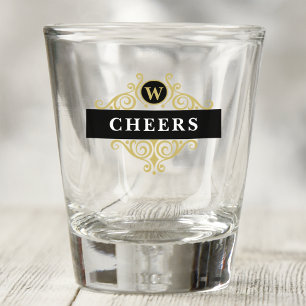Elegant Schwarz und Gold Personalisiert Schnapsglas
