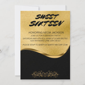 ELEGANT SCHWARZ- UND GOLDEINLADUNGSSCHWEET 16. GEB EINLADUNG