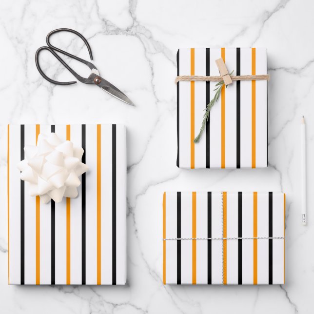 Elegant, schwarz und orange gestreift geschenkpapier set (Vorderseite)