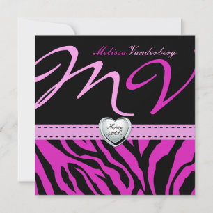Elegant schwarz und rosa Zebra Happy 40. Bithday Einladung