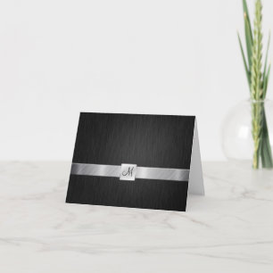 Elegant Schwarz und Silber mit Monogramm Danke