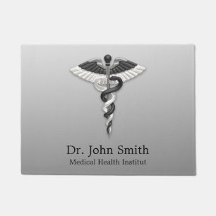 Elegant Schwarz-weiß Caduceus Classy Noble Medical Fußmatte