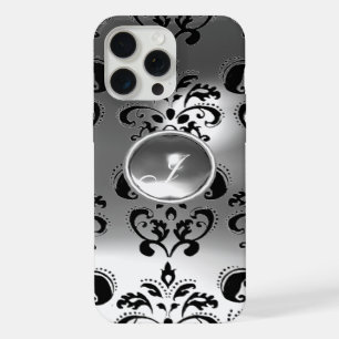 ELEGANT SCHWARZ-WEISS DAMASK GRAY GEMSTONE MONOGRA iPhone HÜLLE