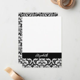Elegant Schwarz-weiß Damask Mitteilungskarte