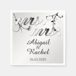 Elegant Schwarz-weiß Floral Mrs. Wedding Napkin Serviette