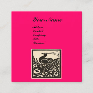 ELEGANT SCHWARZ WEISS HEISS PINK PFauen-MONOGRAMM Quadratische Visitenkarte