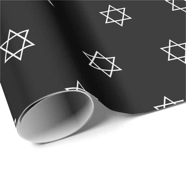 Elegant Schwarz-weiß Magen David pattern Hanukkah Geschenkpapier (Rolleneckpunkt)