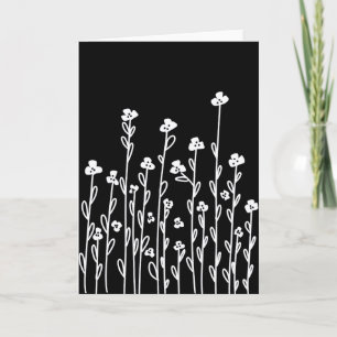 Elegant Schwarz-weiß-minimalistisch doodle floral Karte