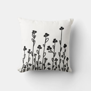 Elegant Schwarz-weiß-minimalistisch doodle floral Kissen