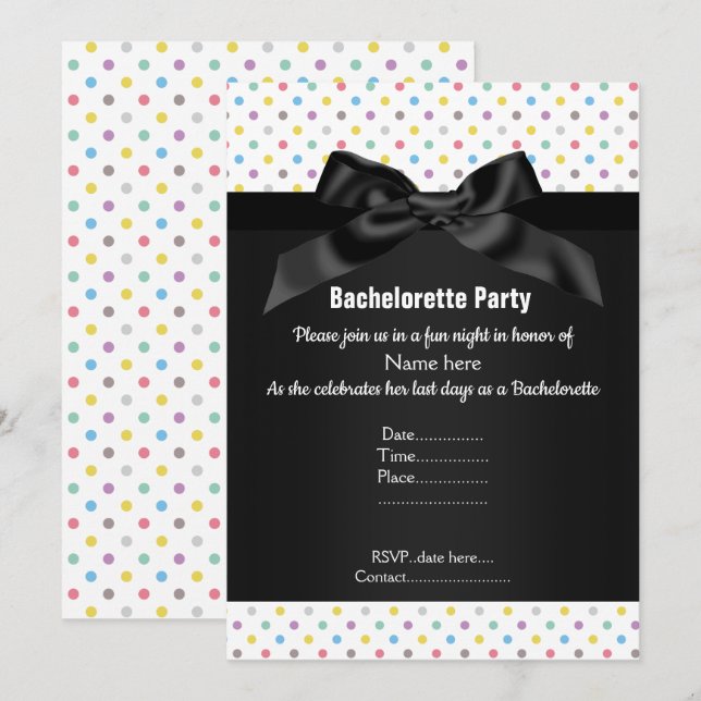ELEGANT SCHWARZ-WEISS Pastel SPOT BACHELORETTE Einladung (Vorne/Hinten)