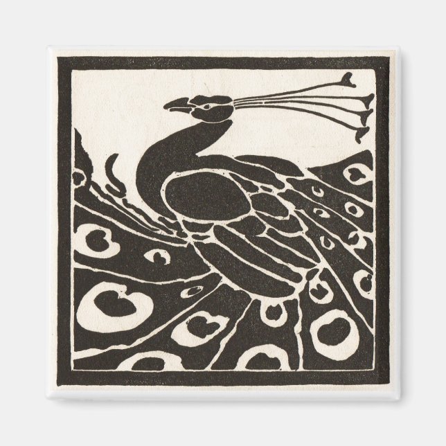 ELEGANT SCHWARZ-WEISS PEACOCK MAGNET (Vorne)