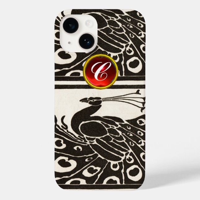 ELEGANT SCHWARZ-WEISS PEACOCK RED RUBY GEM MONOGRA Case-Mate iPhone HÜLLE (Rückseite)