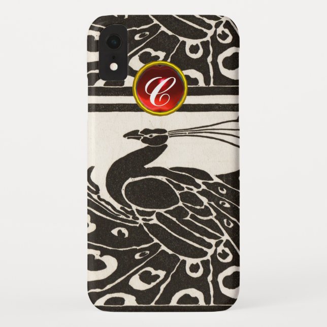 ELEGANT SCHWARZ-WEISS PEACOCK RED RUBY GEM MONOGRA Case-Mate iPhone HÜLLE (Rückseite)