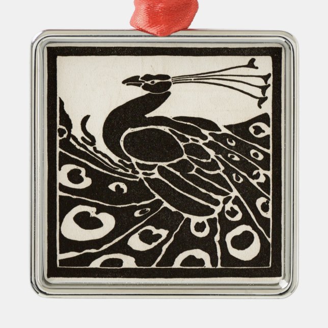 ELEGANT SCHWARZ-WEISS PEACOCK SILBERNES ORNAMENT (Vorne)