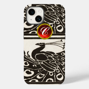 ELEGANT SCHWARZ WEISS PFau ROT RUBIN-Edelstein-MON iPhone 14 Hülle