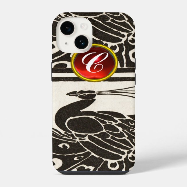 ELEGANT SCHWARZ WEISS PFau ROT RUBIN-Edelstein-MON iPhone Hülle (Rückseite)