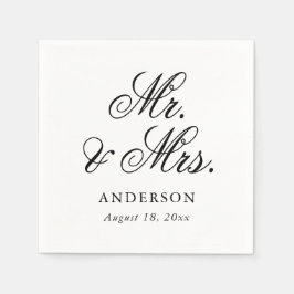 Elegant Schwarz-weiß Script Mr. & Mrs. Wedding Serviette
