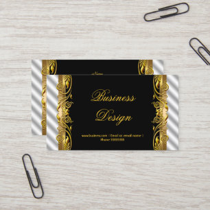 Elegant Schwarz Weiß Silber Gold Blumenwelle Visitenkarte