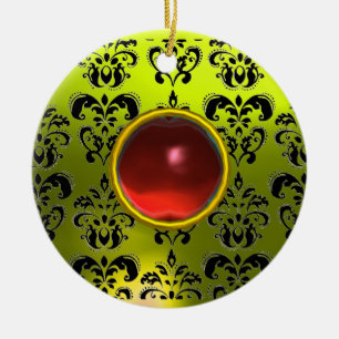 ELEGANT SCHWARZE GELBE DAMAST-EDELSTEIN KERAMIK ORNAMENT
