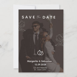 Elegant Schwarze Hochzeitseinladung mit Foto zur V Einladung