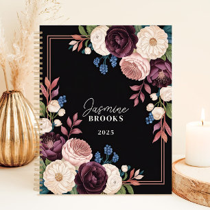 Elegant Schwarze und Pflaumenfarbene Florale Benut Planer
