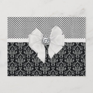 Elegant-schwarze und weiße Damast-Polka-Punkte im Postkarte