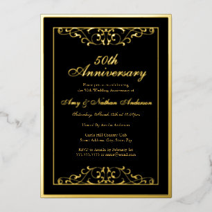 Elegant Schwarzer Goldstrudel 50. Hochzeitstag  Folieneinladung