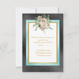 ELEGANT SCHWARZES AQUA-PRÄGUNG BLUMEN CUSTOM RSVP KARTE