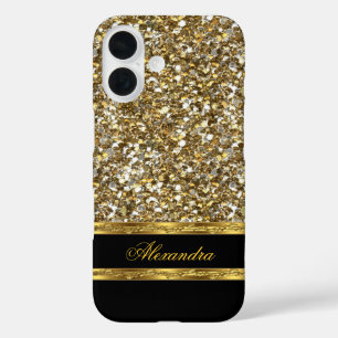 Elegant schwarzes und goldenes Glitter iPhone 16 Hülle