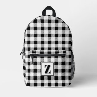 Elegant schwarzes weißes Gingham personalisierbare Bedruckter Rucksack