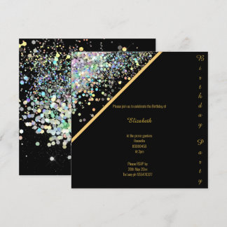 ELEGANT SCHWARZGOLD PASTEL SPOT GEBURTSTAG 2 EINLADUNG