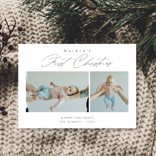Elegant Scipt Baby's First Christmas Niedlich 2 Fo Feiertagskarte