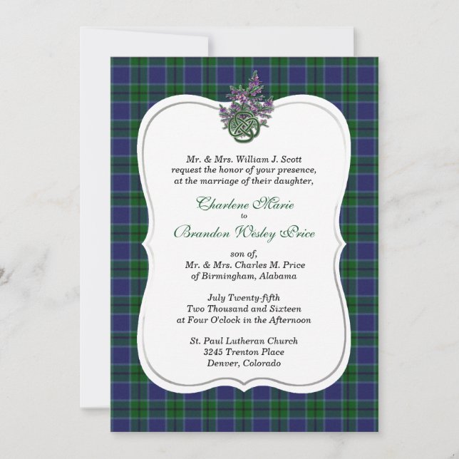 Elegant Scott Clan Tartan Wedding Einladung (Vorderseite)