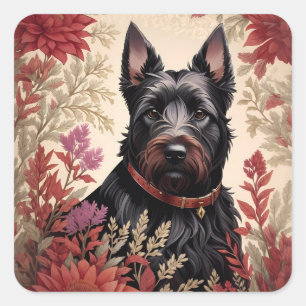Elegant Scottish Terrier Dog Portrait Quadratischer Aufkleber