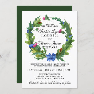 Elegant Scottish Thistle Floral Wedding Einladung