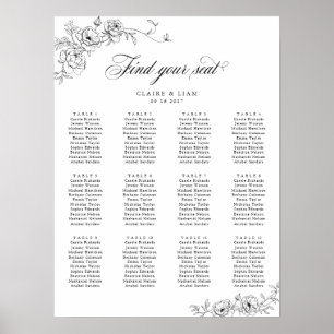 Elegant Scrip 12 Table Rose Hochzeitstabelle Poster
