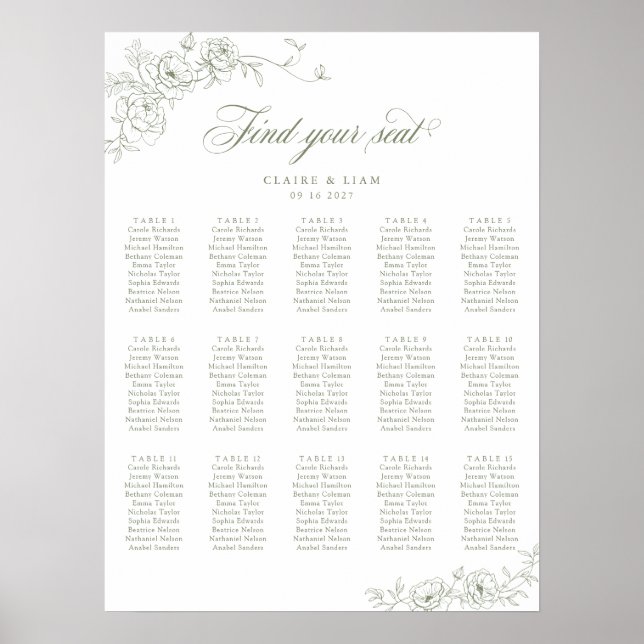Elegant Scrip 15 Table Rose Hochzeitstabelle Poster (Vorne)