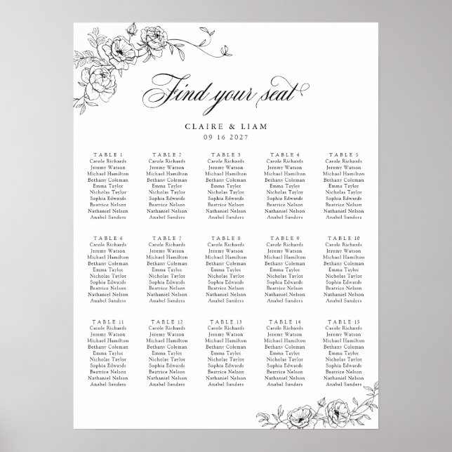 Elegant Scrip 15 Table Rose Hochzeitstabelle Poster (Vorne)
