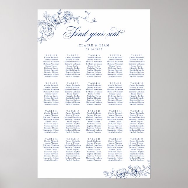 Elegant Scrip 20 Table Rose Hochzeitstabelle Poster (Vorne)