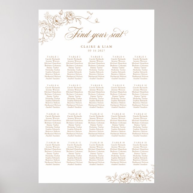 Elegant Scrip 20 Table Rose Hochzeitstabelle Poster (Vorne)