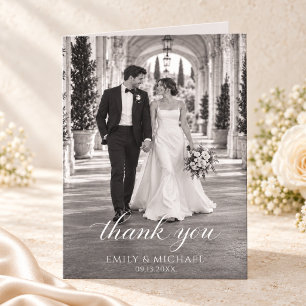Elegant Script 2 Foto Hochzeit Dankeskarte