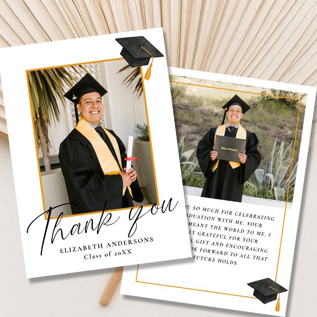 Elegant Script 2 Photo Graduation Thank you Card Dankeskarte (Von Creator hochgeladen)