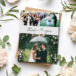 Elegant Script 3 Foto Hochzeit Danke Postkarte